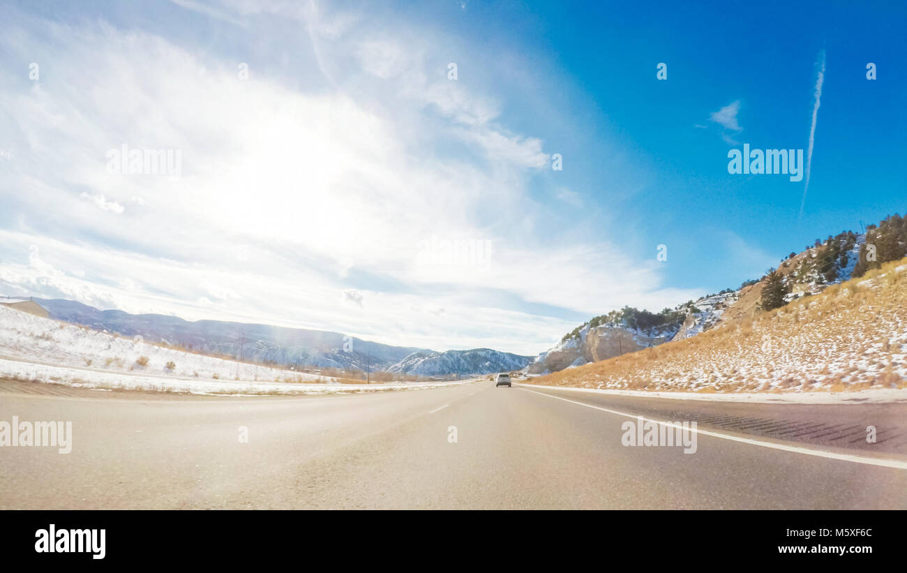 Driving through Mountain terrain in the Winter Stock Photo - Alamy