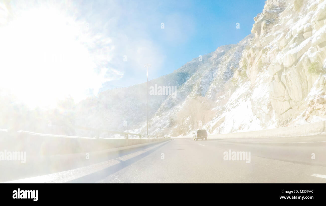 Driving through Mountain terrain in the Winter Stock Photo - Alamy