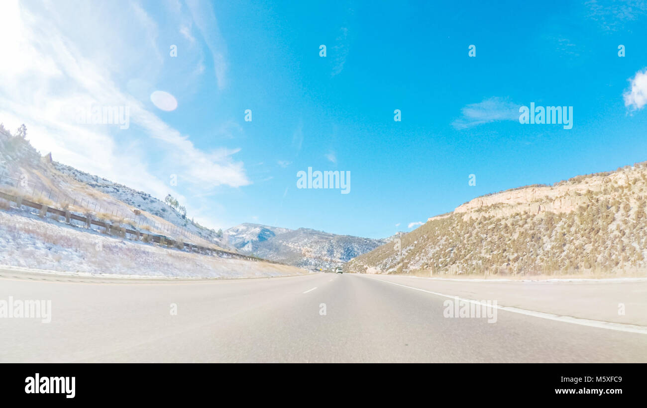 Driving through Mountain terrain in the Winter Stock Photo - Alamy