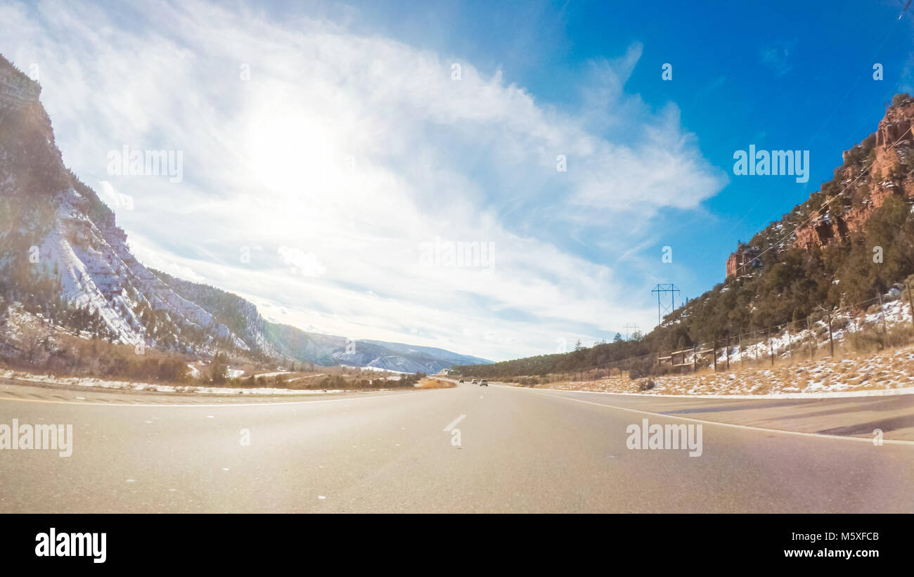 Driving through Mountain terrain in the Winter Stock Photo - Alamy