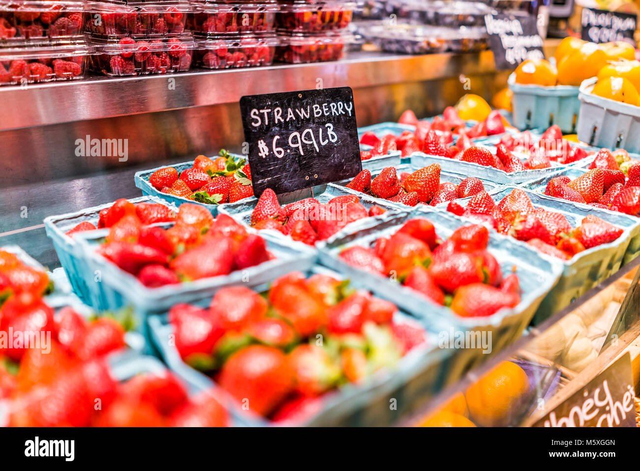 Strawberries produce display strawberry hires stock photography and