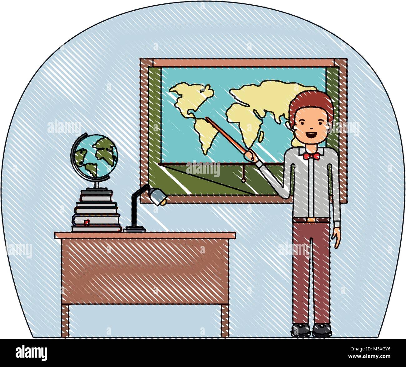 male teacher in geography class with pile books Stock Vector Image ...