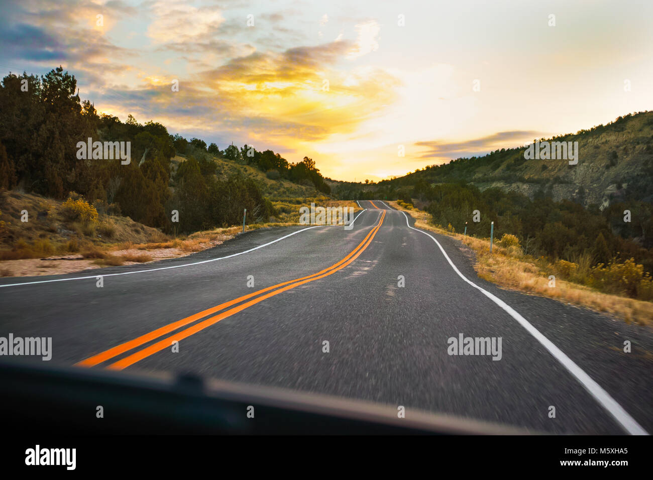Rural Highway road near Zion National Park, Utah, Arizona Stock Photo