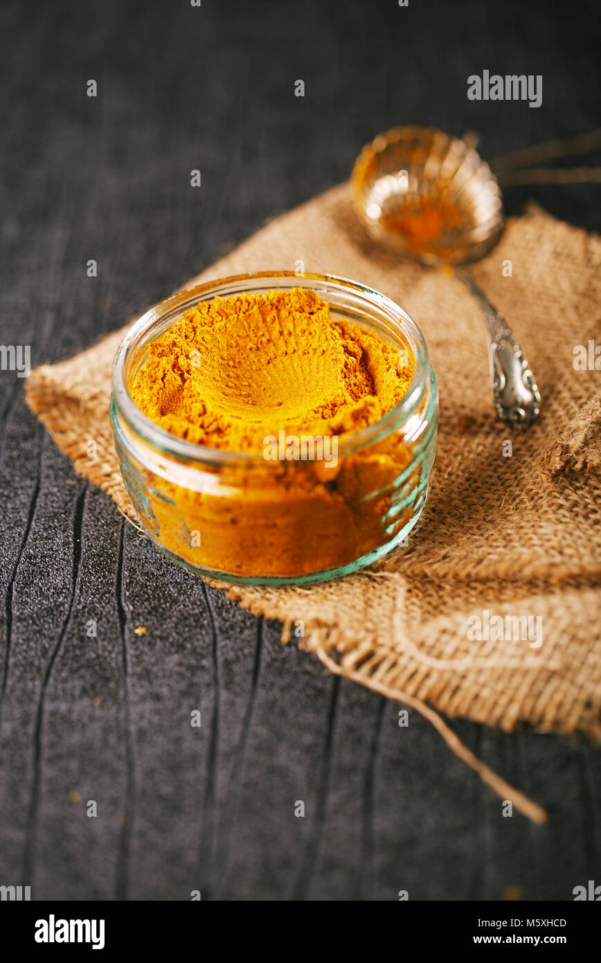 turmeric latte spice mix on dark background Stock Photo Alamy