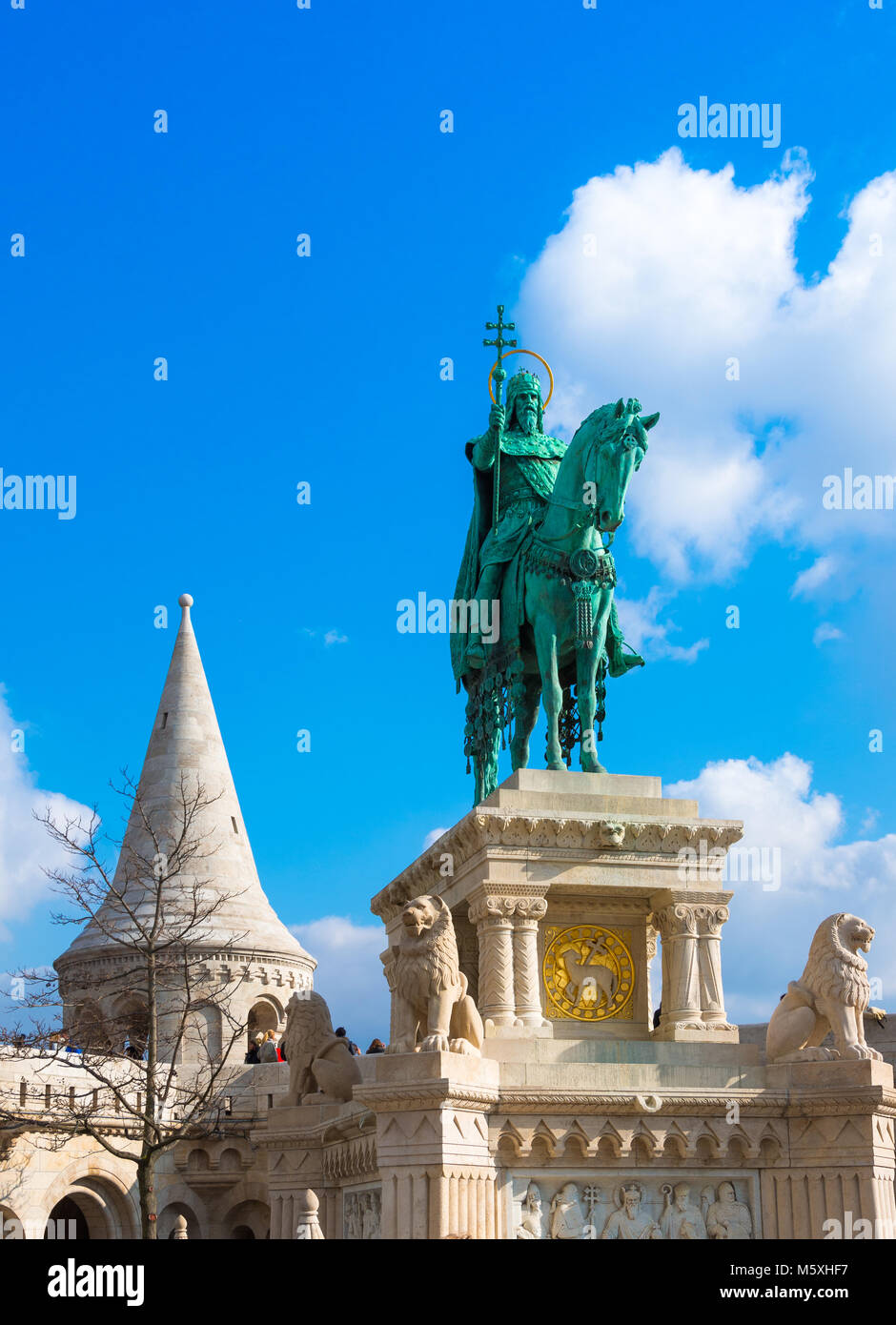 King Saint Stephen statue and fishermen towers at Matthias Church