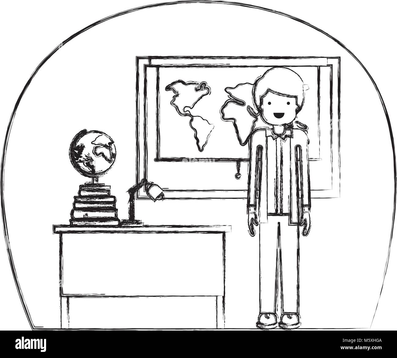 male teacher in geography class with pile books Stock Vector Image ...