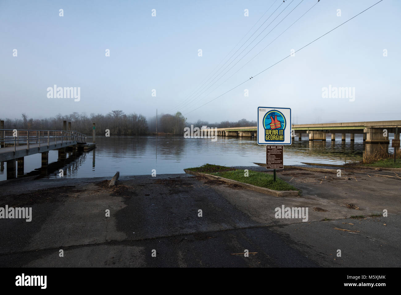 Public Boat ramp on the Ogeechee River Highway 17 USA Stock