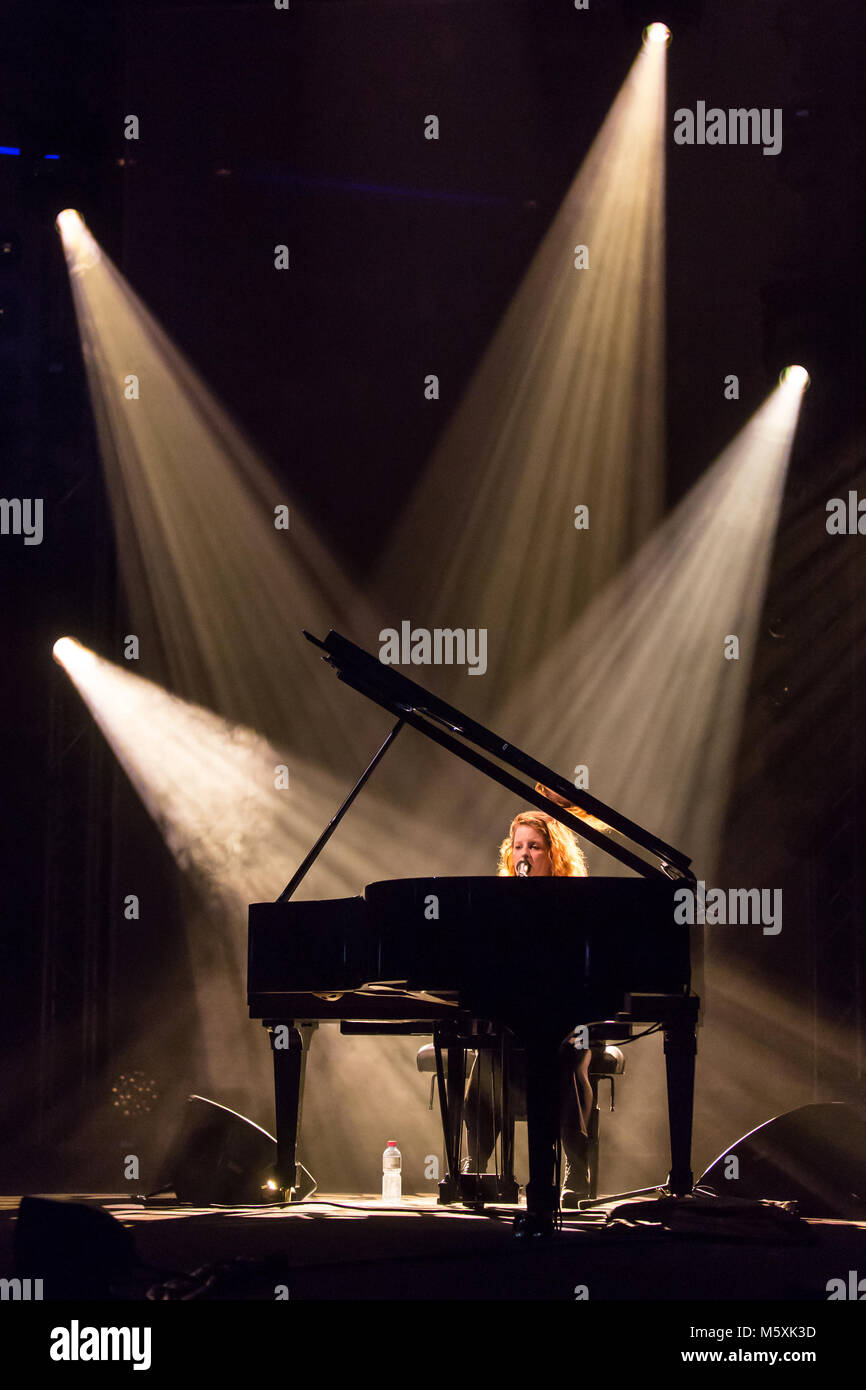 The British singer and songwriter Frances on the concert grand piano live  at the Blue Balls Festival Lucerne, Switzerland Stock Photo - Alamy