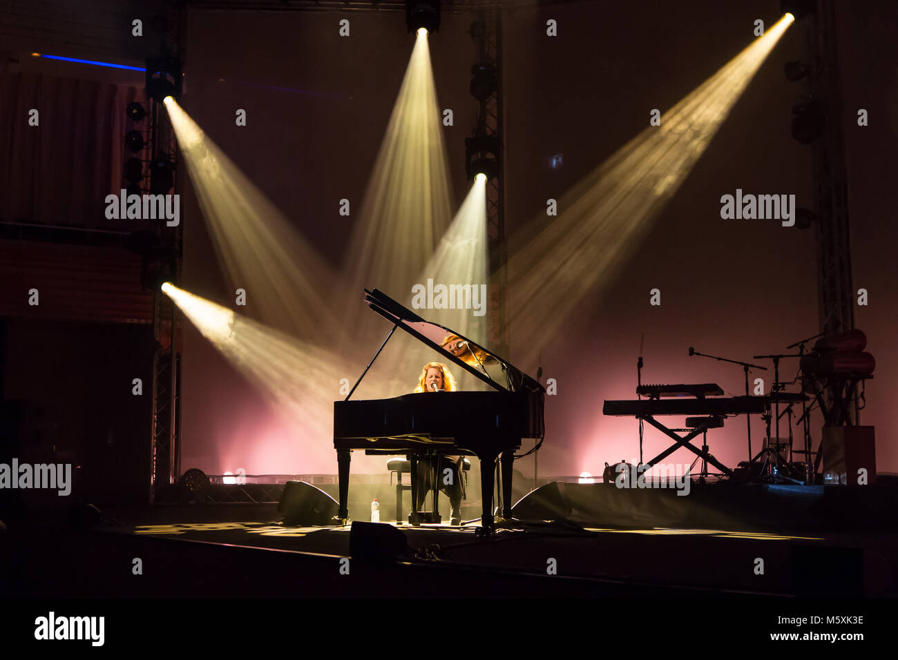 The British singer and songwriter Frances on the concert grand piano live  at the Blue Balls Festival Lucerne, Switzerland Stock Photo - Alamy