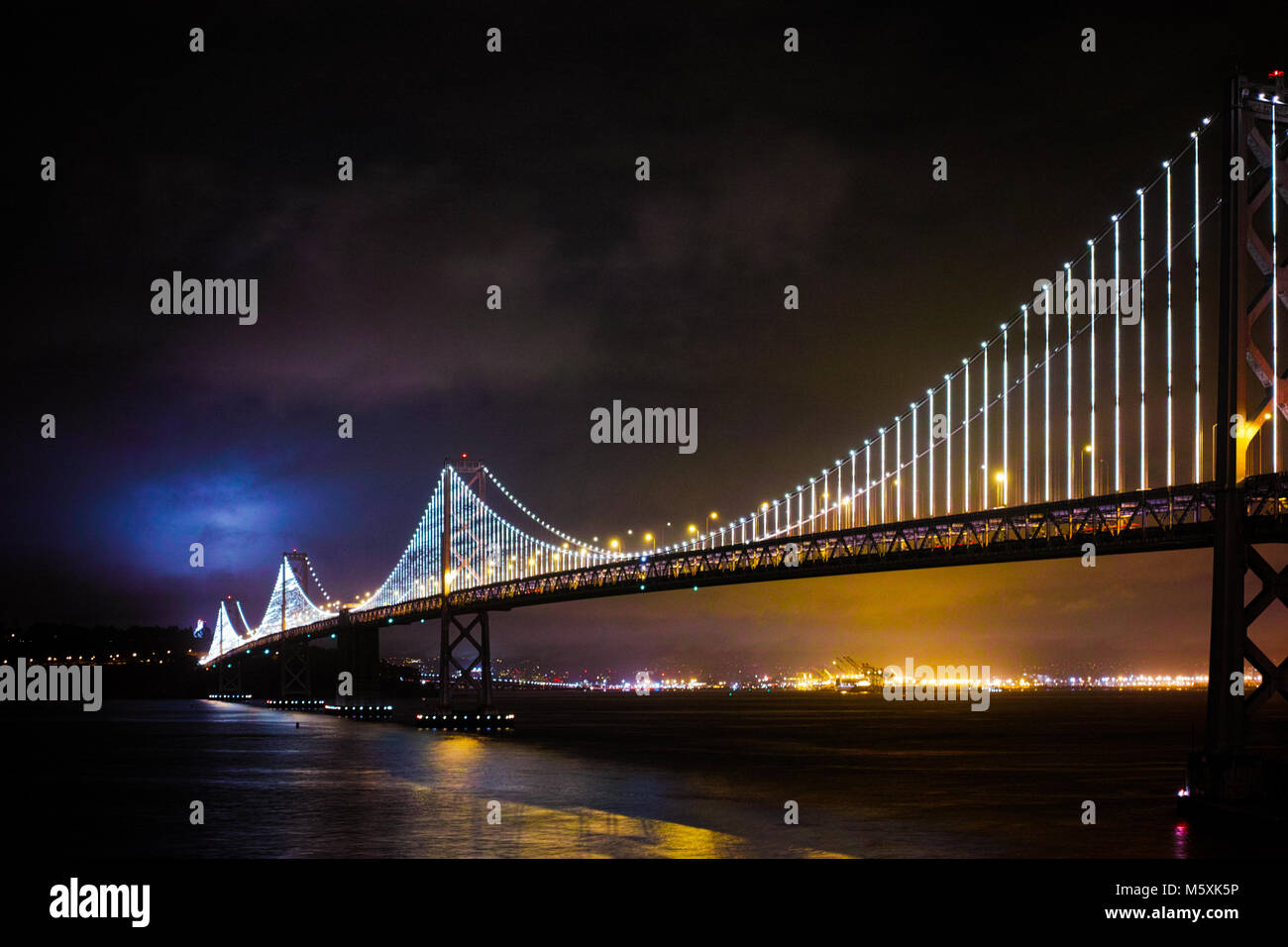 Illuminated San Francisco Oakland Bay Bridge At Night Stock Photo Alamy