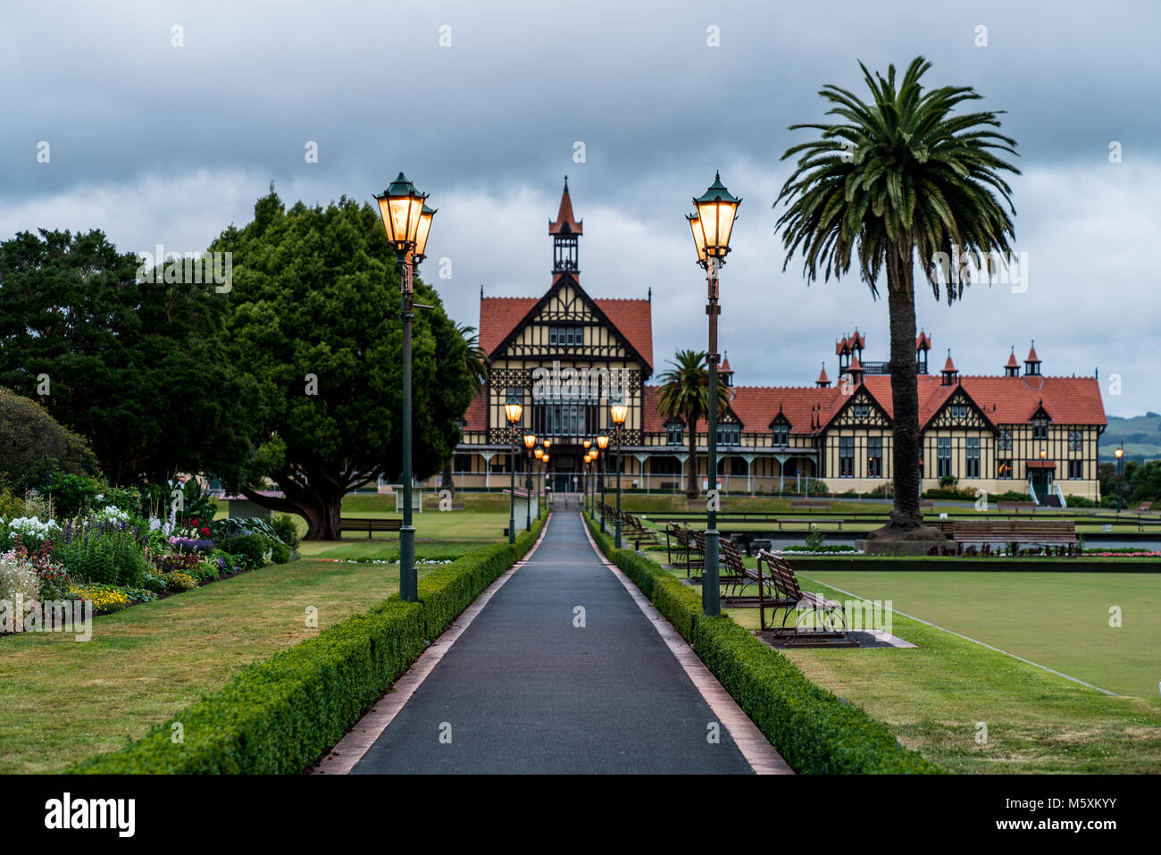 Beautiful Victorian house in parklands of Rotorua, New Zealand Stock Photo