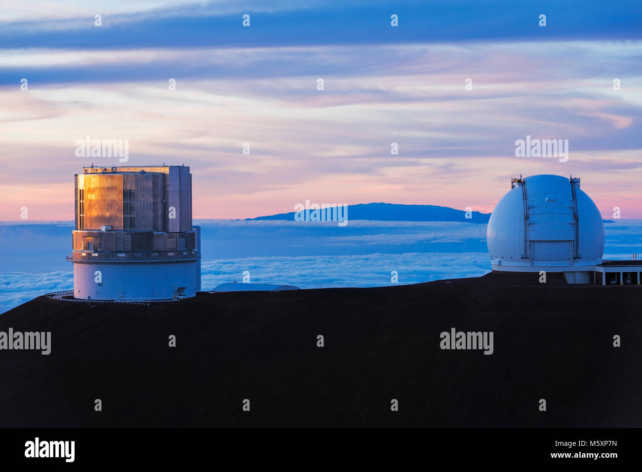 W. M. Keck Observatory and Haleakala Volcano on Maui from the summit on