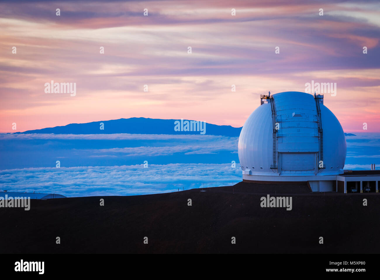 W. M. Keck Observatory and Haleakala Volcano on Maui from the summit on
