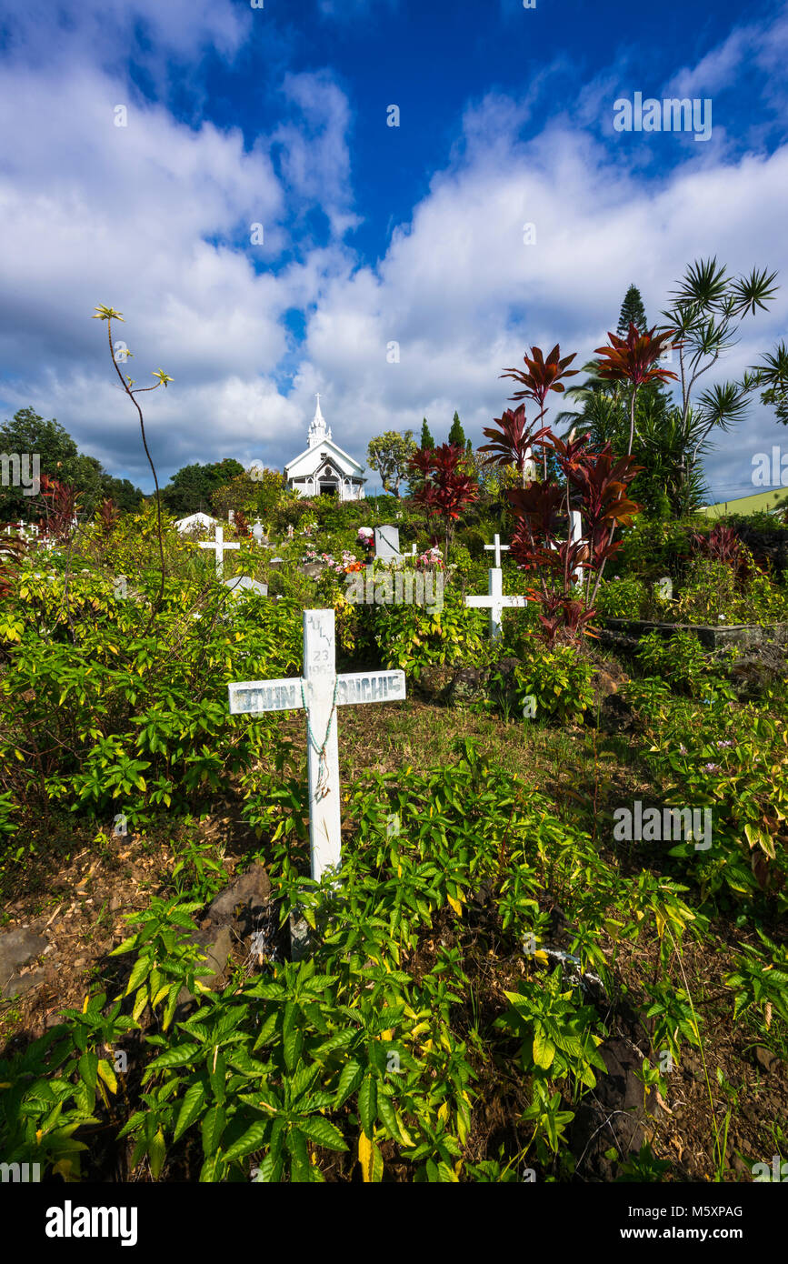 Cemetery at St. Benedict's Painted Church, Captain Cook, The Big Island, Hawaii USA Stock Photo