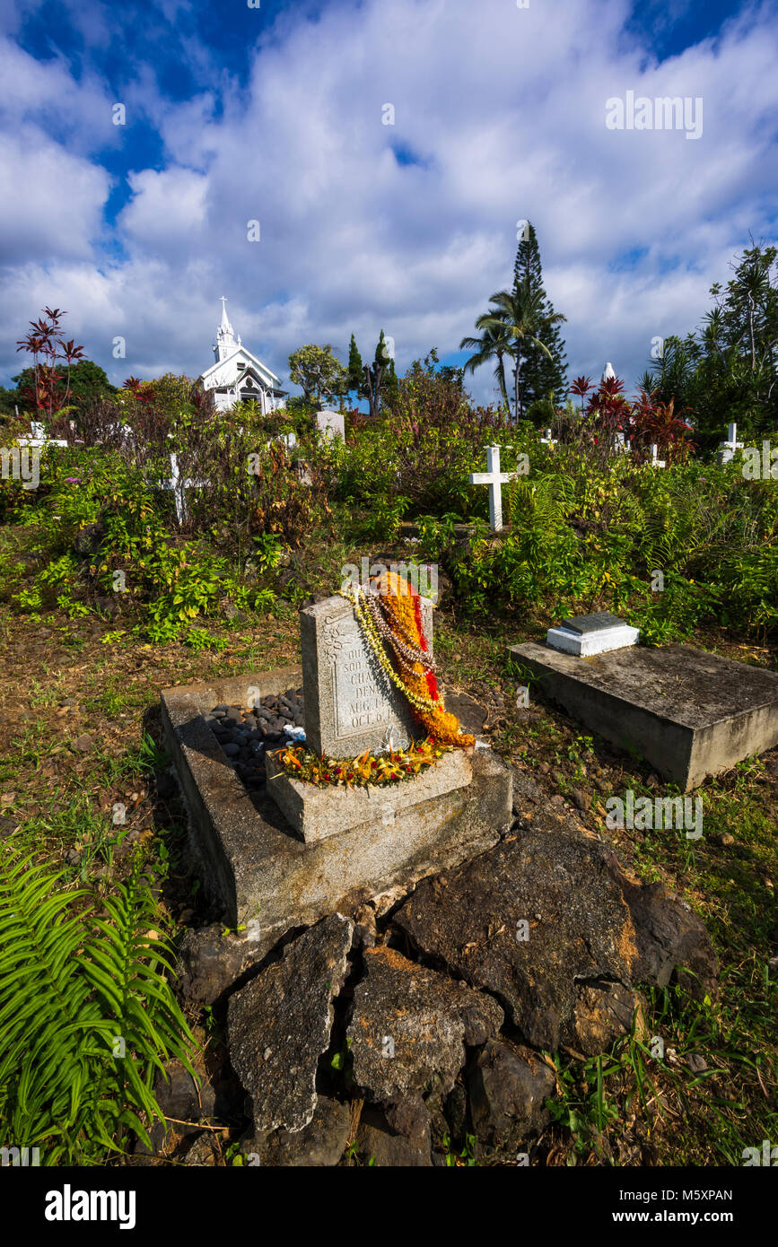 Cemetery at St. Benedict's Painted Church, Captain Cook, The Big Island, Hawaii USA Stock Photo