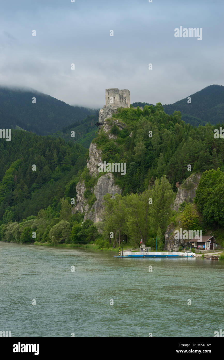 Castle strecno from the river Vah point of view Stock Photo