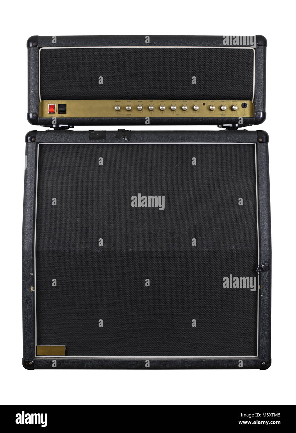 Photograph of the front of a combo guitar amplifier with speaker