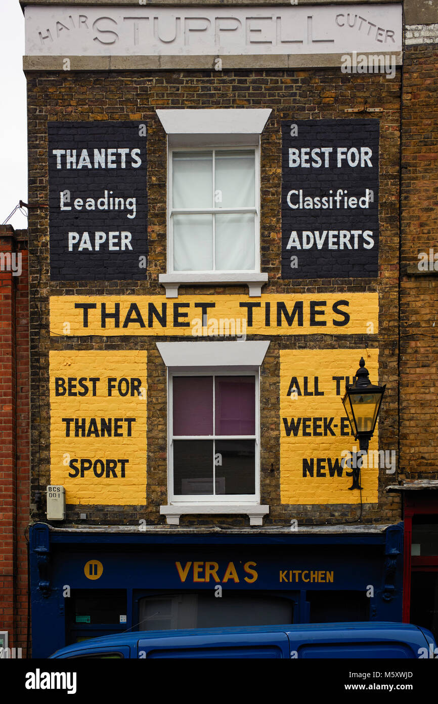 Building with painted on advertising for the Thanet Times in Margate Stock Photo