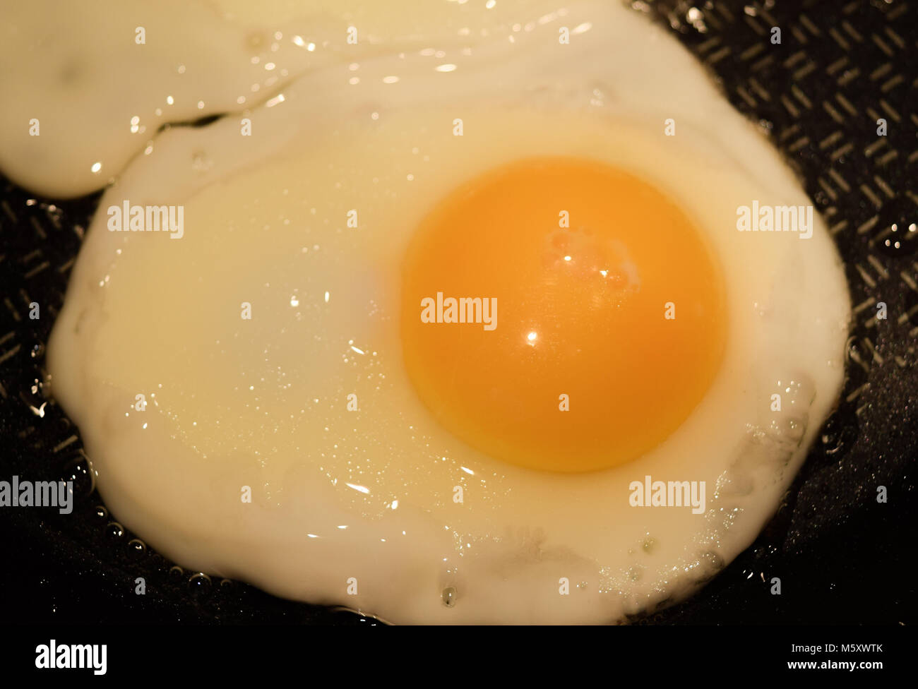 Organic free-range fried egg in single egg frying pan Stock Photo - Alamy