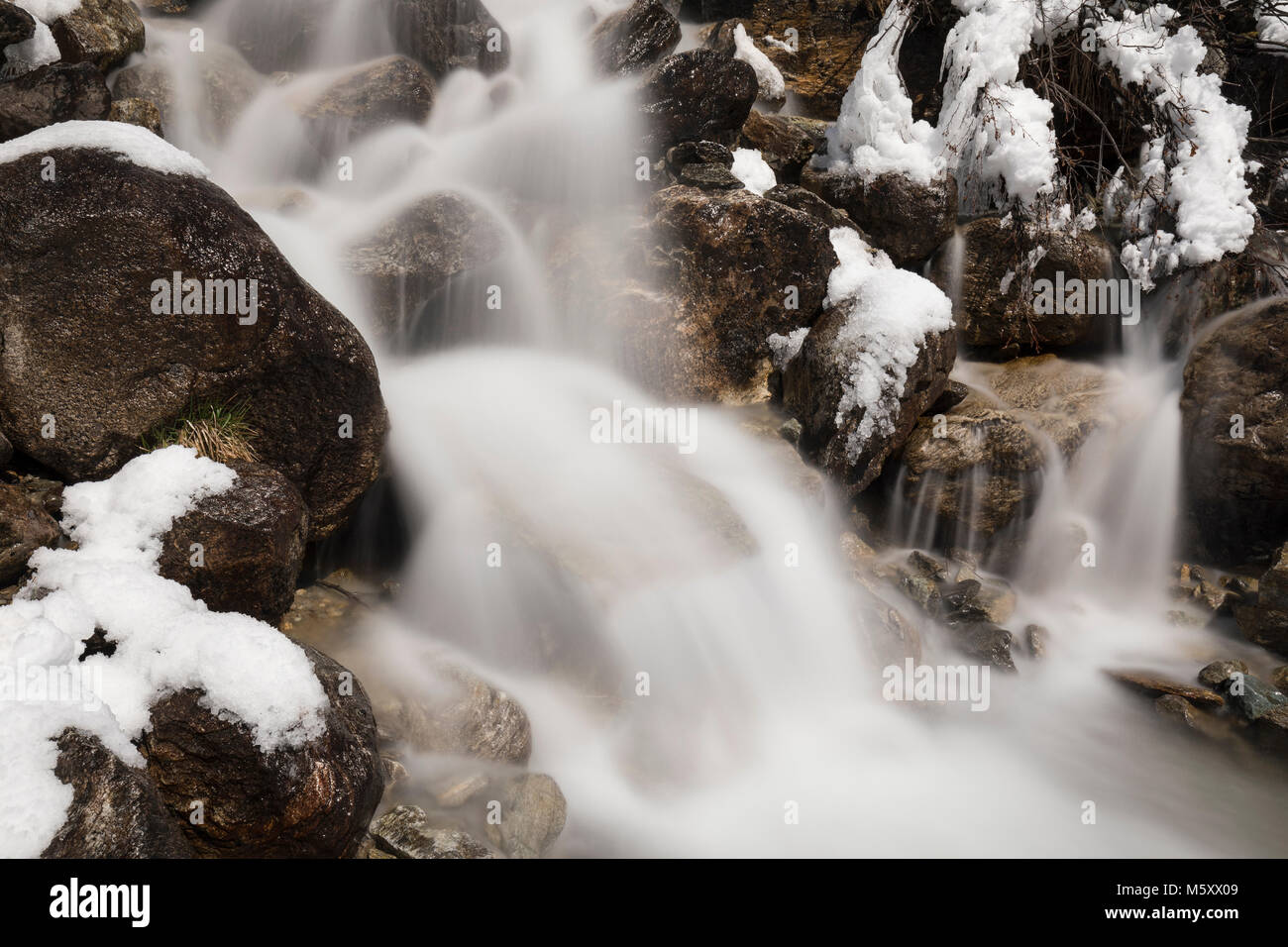 Long exposure of a creek in the Meiental in the Alps in central Switzerland Stock Photo