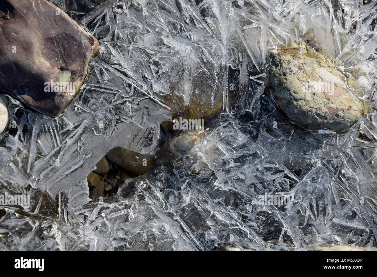 Freezed water at a river Stock Photo - Alamy