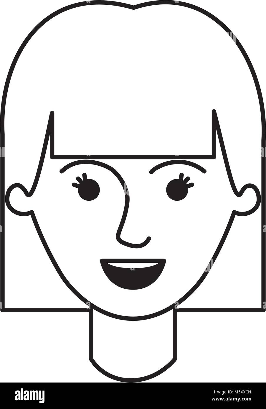 female face with mushroom hairstyle in monochrome silhouette Stock Vector