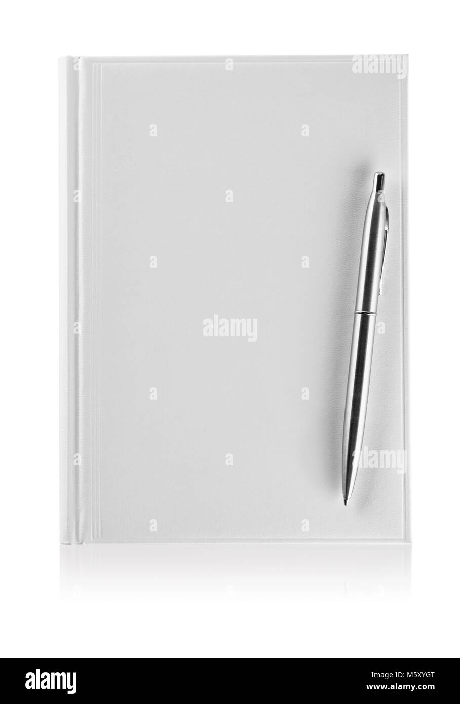 Elegant ball pen on white diary of leather Stock Photo