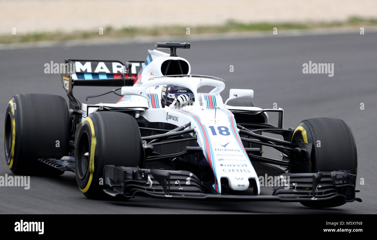 Williams' Lance Stroll during day one of pre-season testing at the Circuit de Barcelona-Catalunya, Barcelona. PRESS ASSOCIATION Photo. Picture date: Monday February 26, 2018. See PA story AUTO Barcelona. Photo credit should read: Tim Goode/PA Wire. Stock Photo