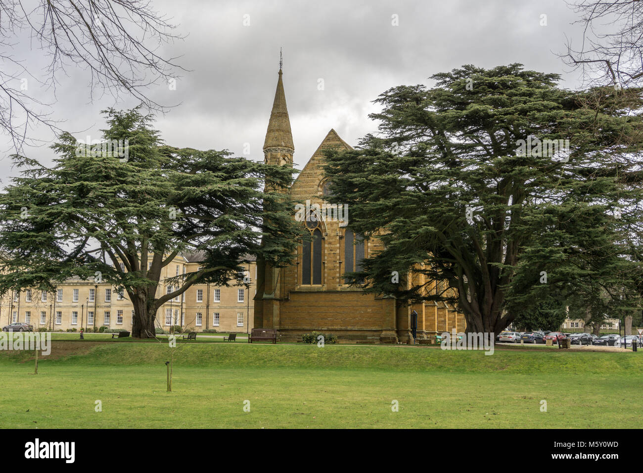 The hospital chapel in the grounds of St Andrew's Hospital, Northampton, UK; built in 1863 to a desin by the famous architect Sir Gilbert Scott. Stock Photo