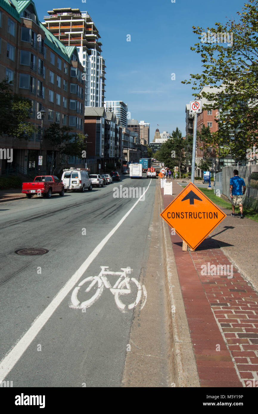 Safety sign construction in Halifax Nova Scotia Canada Orange road