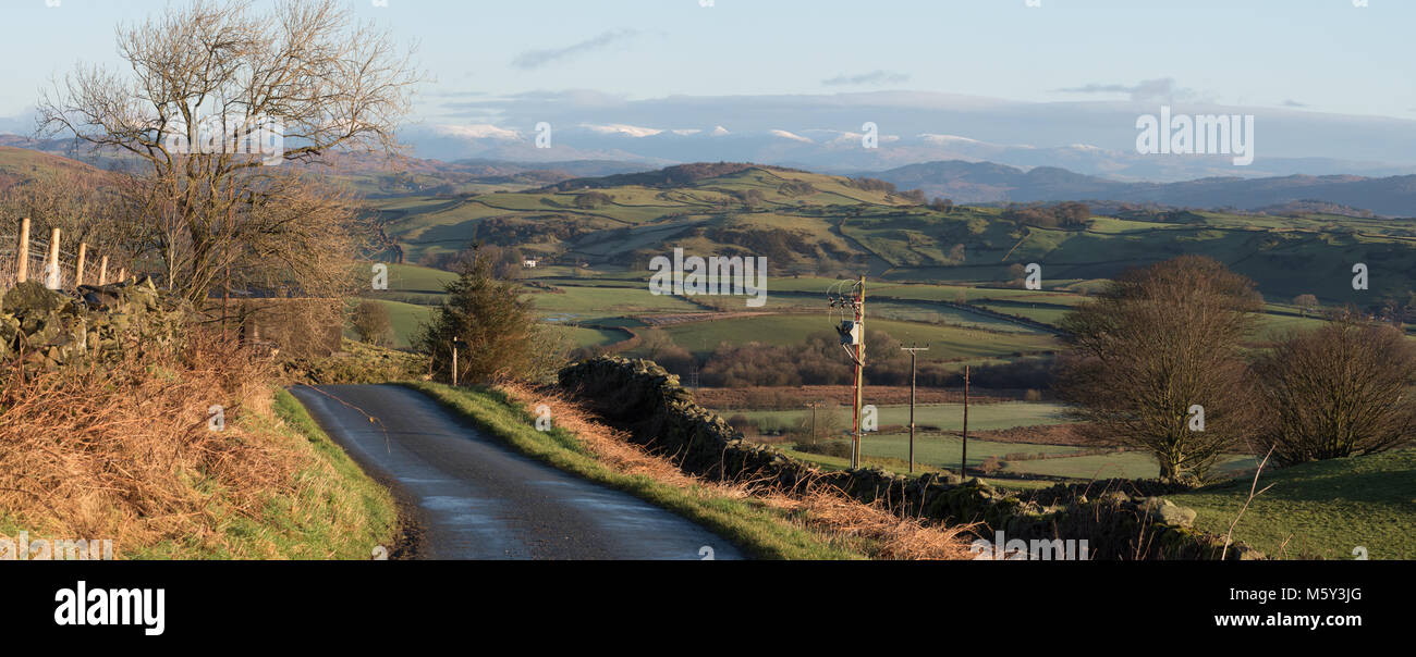Road over the Cumbrian Fells near Ulverston Stock Photo