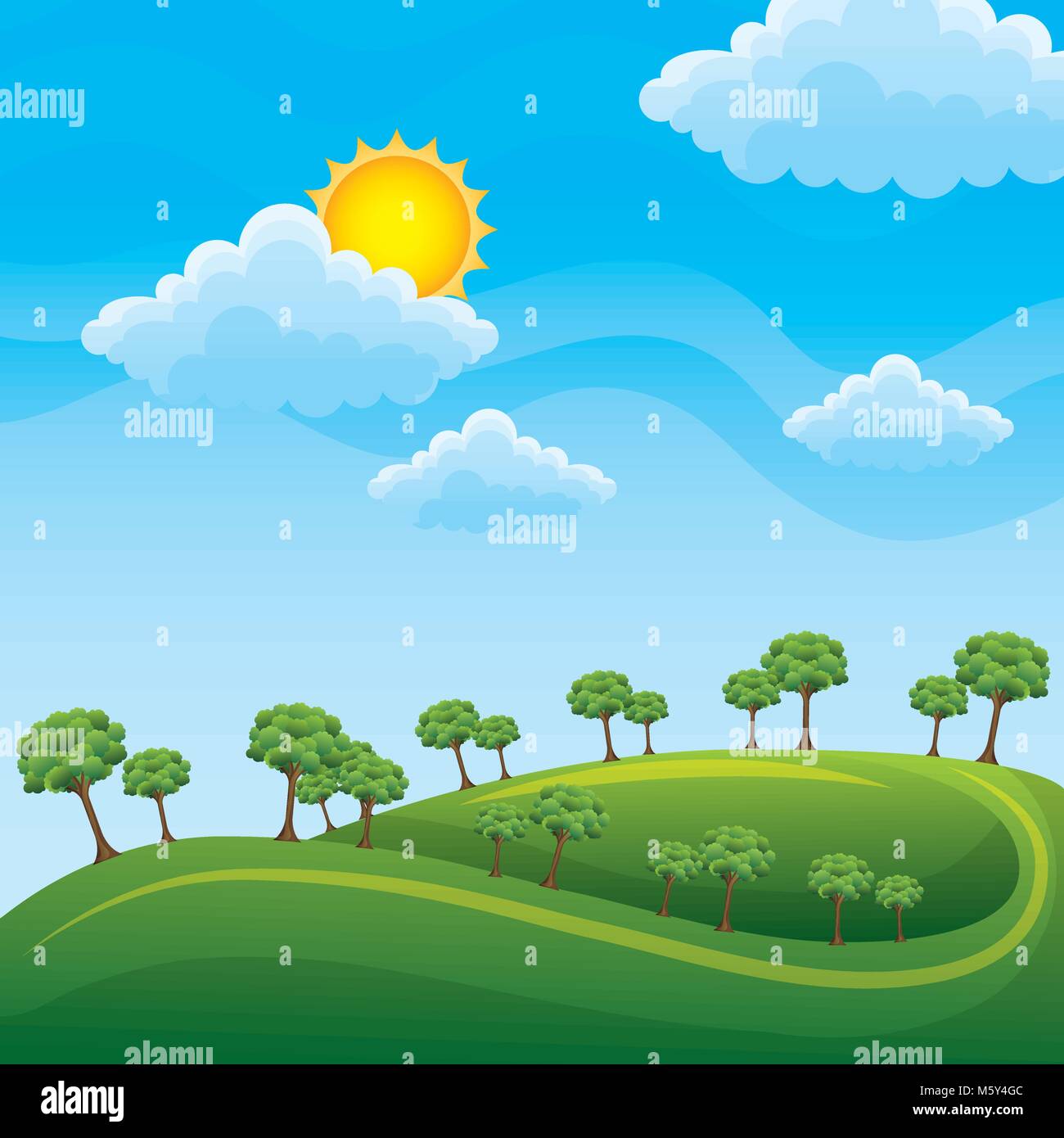 green landscape with trees clouds meadow Stock Vector Image & Art - Alamy