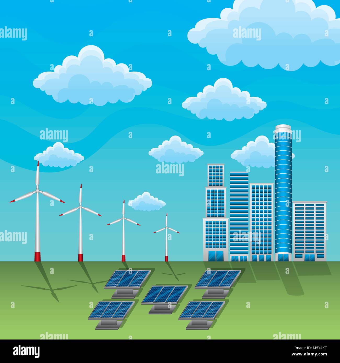 wind turbine solar energy panel renewable station Stock Vector Image ...