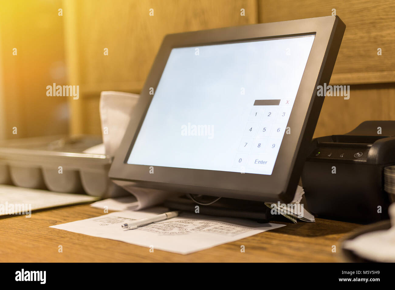 Point of sale POS touchscreen terminal. Tablet computer for waiter