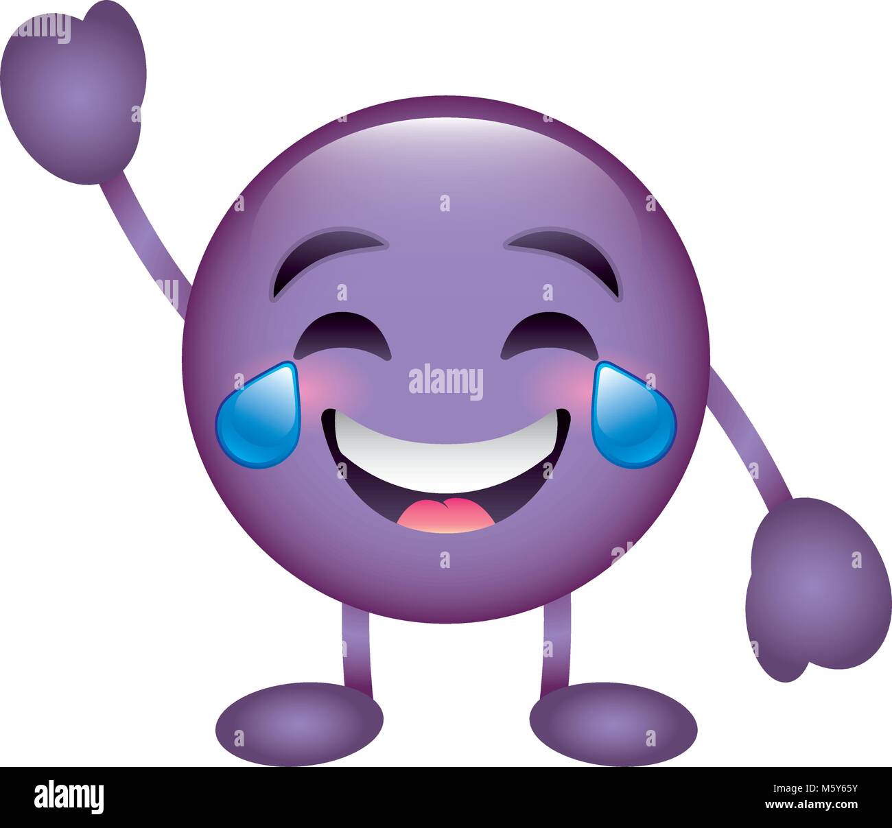 purple emoticon cartoon face smiling with tears character Stock Vector