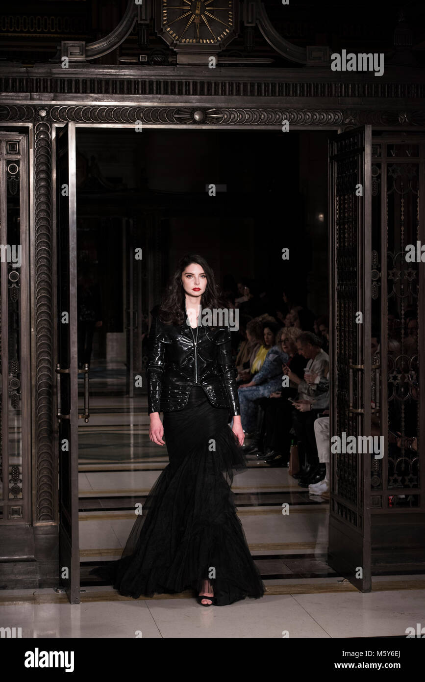 Malan Breton AW18 show. Models walking down the runway. Freemasons Hall. London Fashion Week. !7th February 2018 Stock Photo