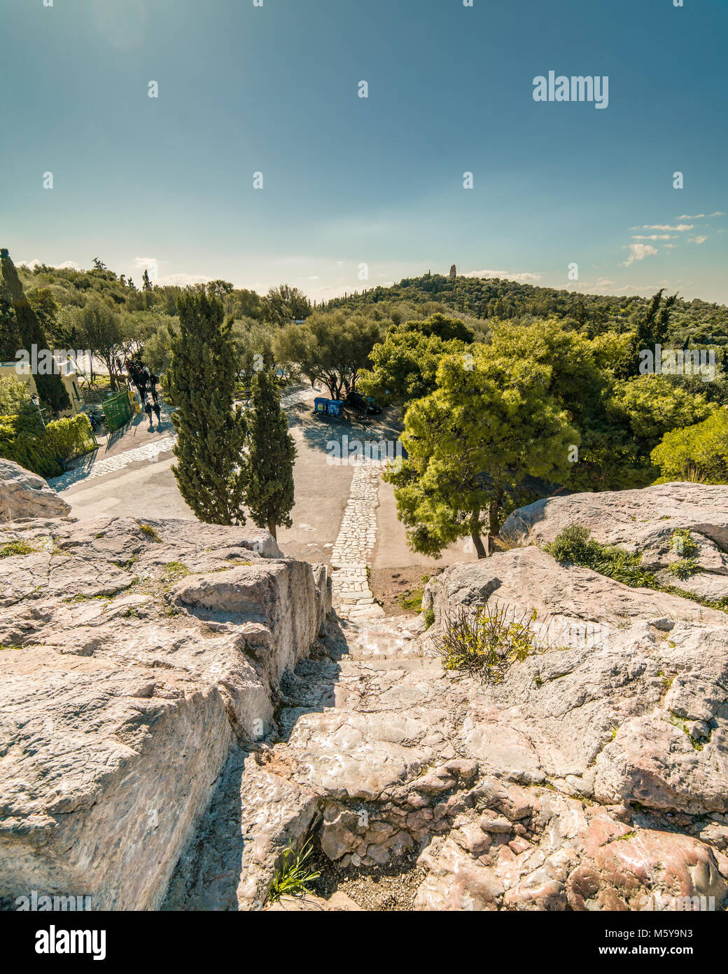 View from Areopagus Hill ,Mars Hill, Athens, Greece Stock Photo