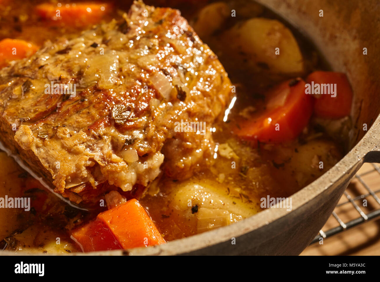 A classic American pot roast, just off the stove and still in the pot Stock Photo