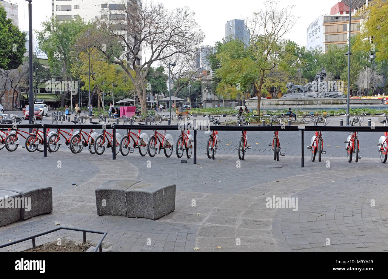 Launched in 2010 in Mexico City, Mexico, the private-public partnership for sustainable transport via the EcoBici bike sharing program expands. Stock Photo