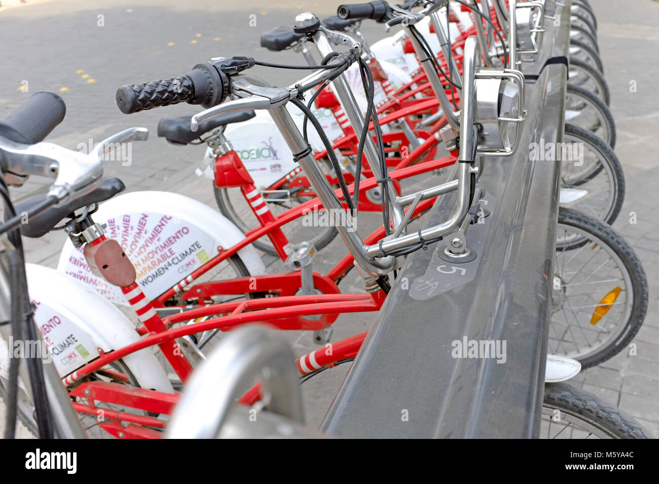 Launched in 2010 in Mexico City, Mexico, the private-public partnership for sustainable transport via the EcoBici bike sharing program expands. Stock Photo