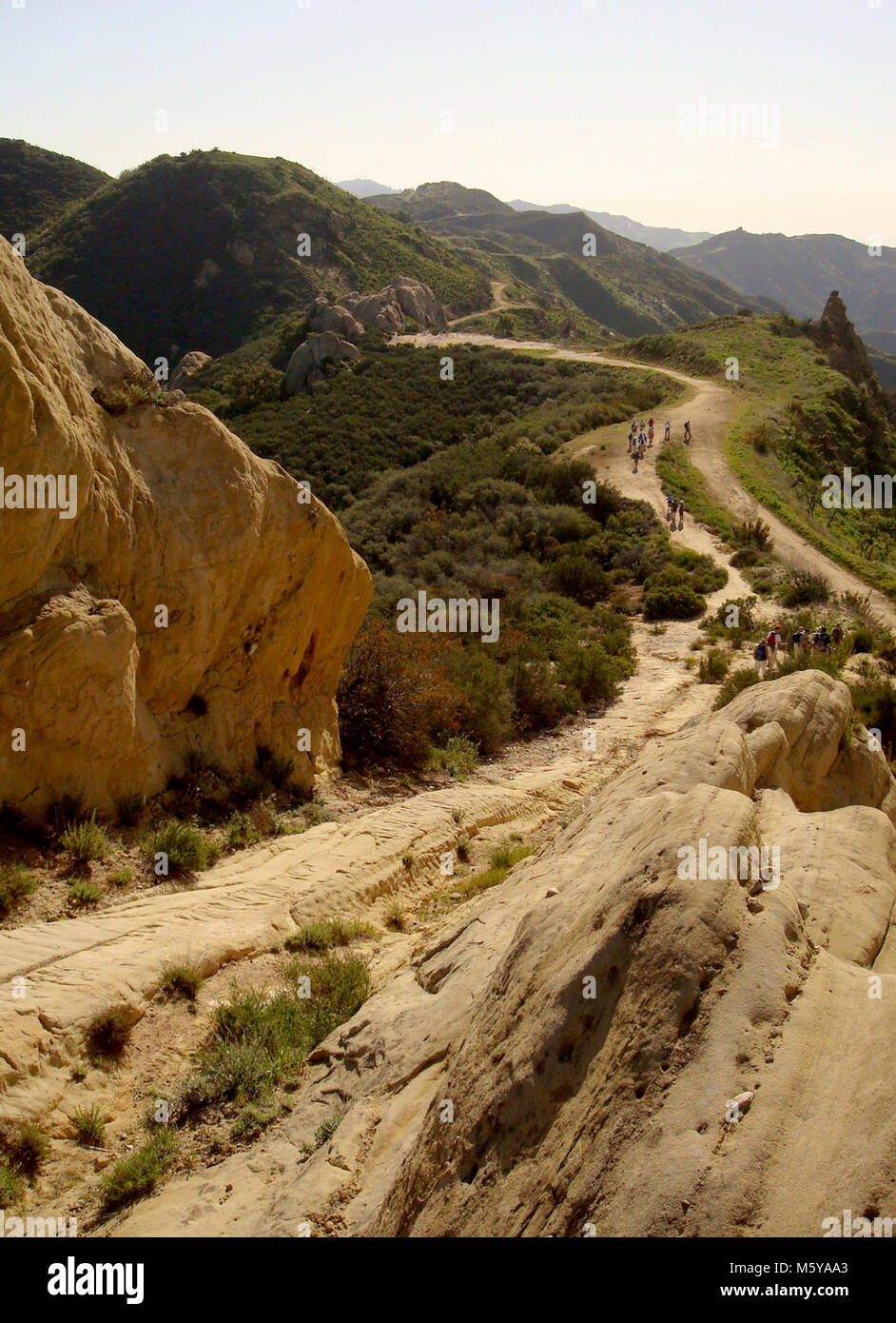 Mesa Peak Motorway (Backbone Trail). Sandstone rock formations just