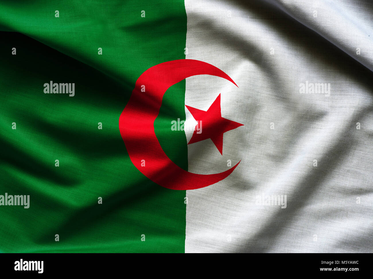 Algeria country flag on wavy silk fabric background 3585749 Stock