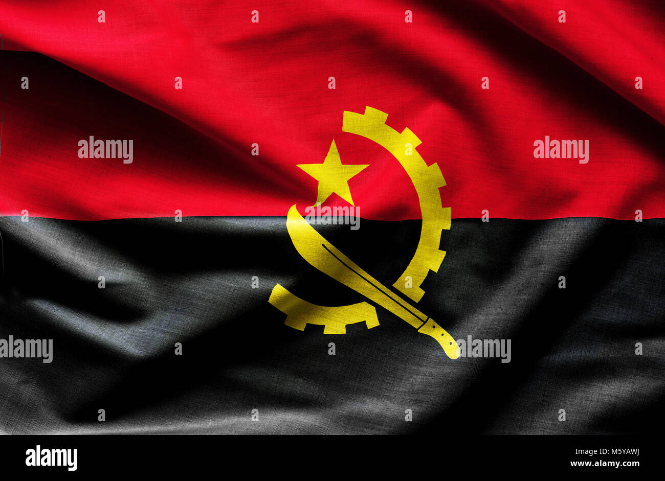 Flag of Angola waving in the wind Stock Photo