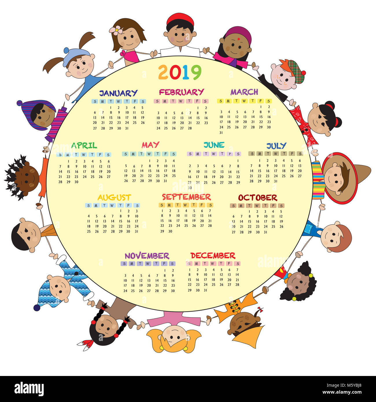 Calendar 2019 with happy children Stock Photo Alamy