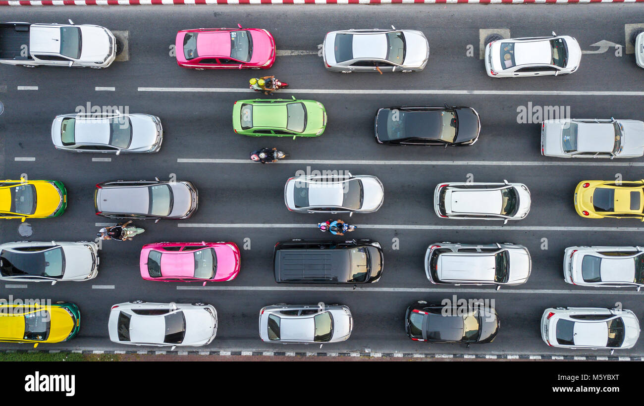 Aerial drone photograph of traffic jam in metropolis city. Stock Photo