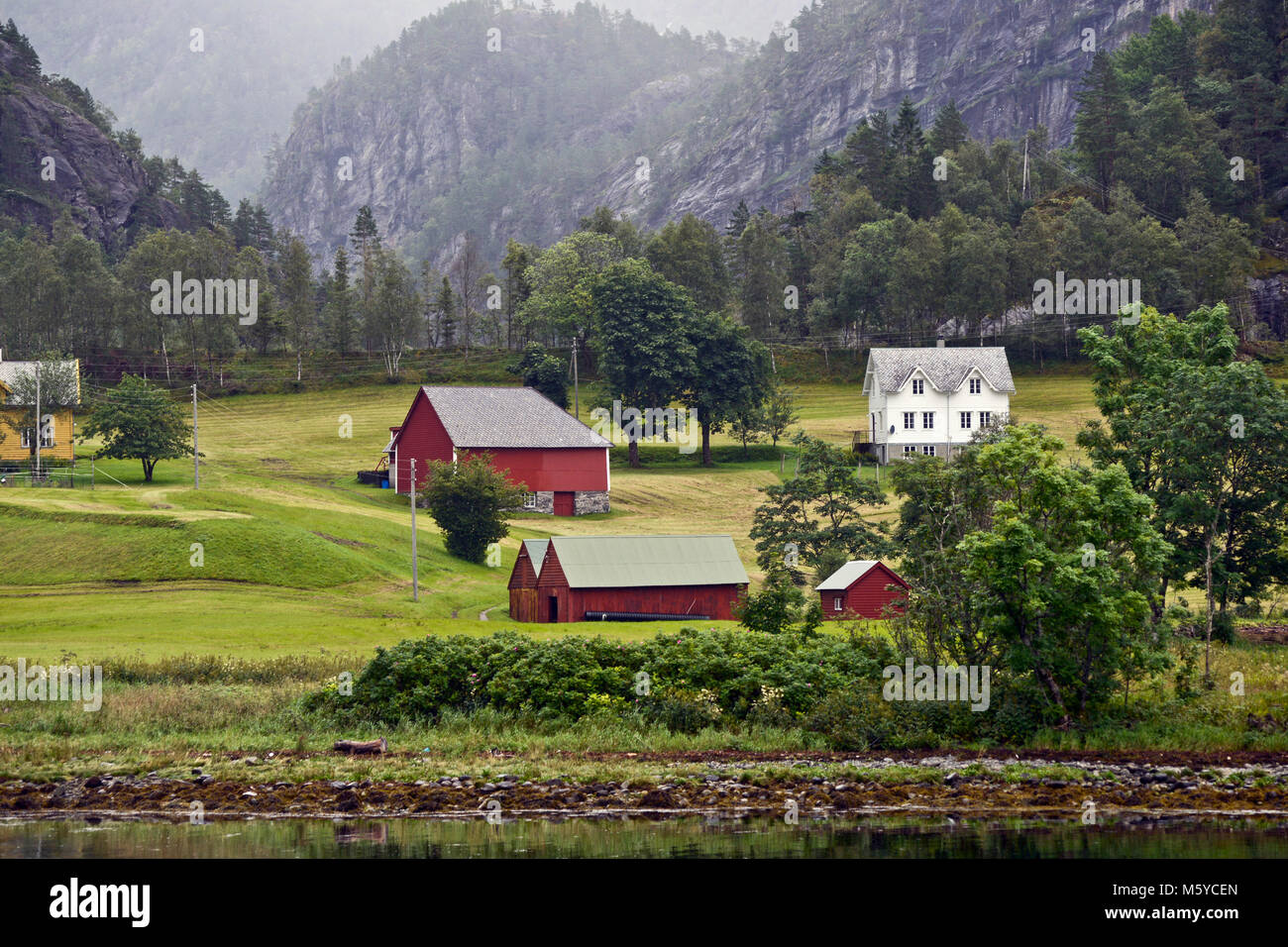 Country houses in Sognefjorden, Norway Stock Photo