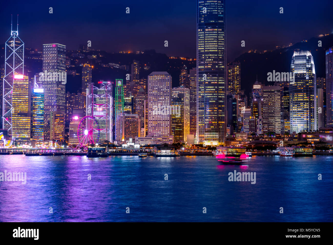 Hong Kong Harbor View at night Stock Photo - Alamy