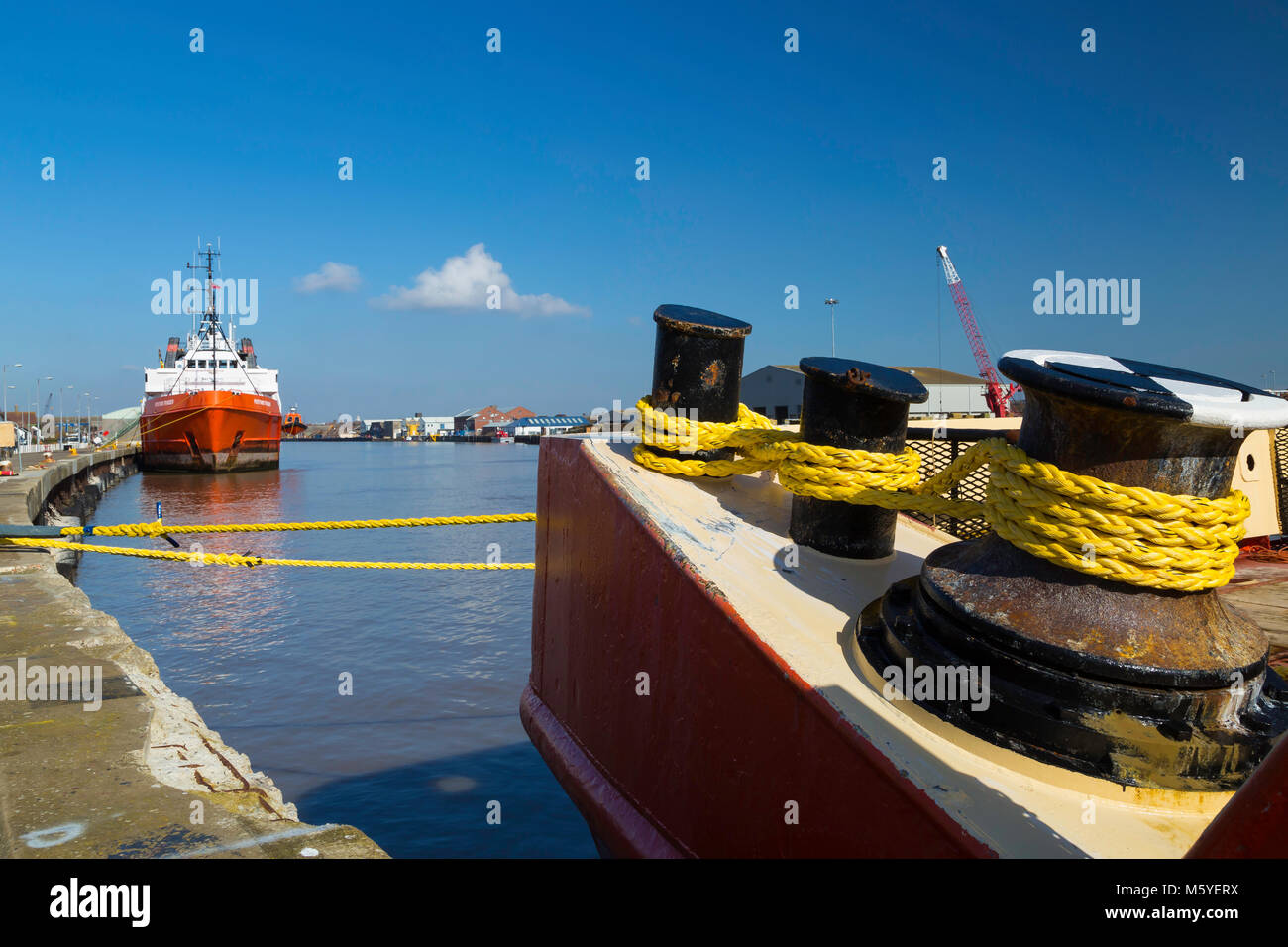 Offshore Supply Ships in Great Yarmouth harbour. Stock Photo