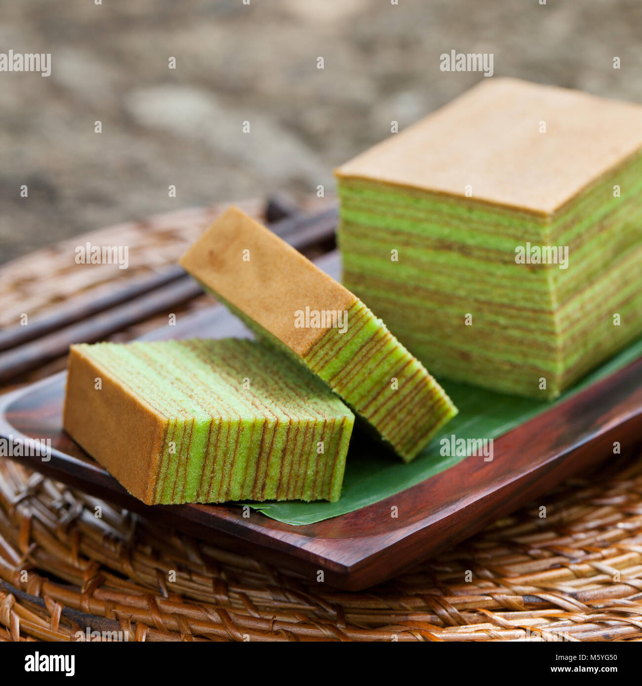 Traditional Indonesian Sweet Layer Cake On A Wooden Background Stock