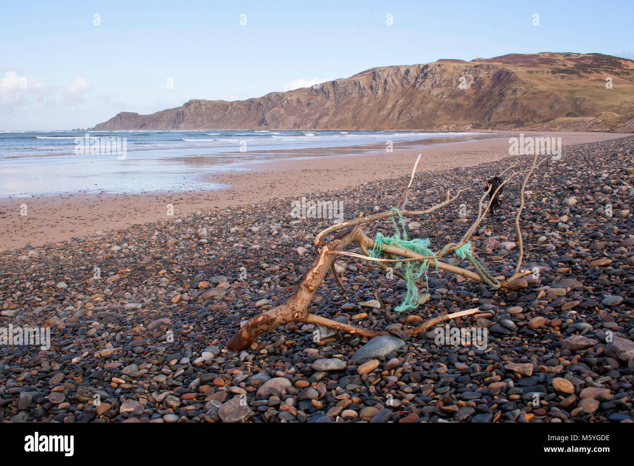 Plastic ocean pollution on a beach near Malin in County Donegal Ireland Stock Photo